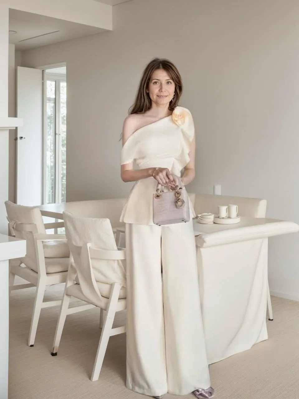 2 Pieces Mother of The Bride Pant Suits 2025 One Shoulder Satin Mother of The Groom Dresses LU132