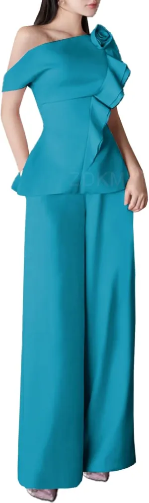 2 Pieces Mother of The Bride Pant Suits 2025 One Shoulder Satin Mother of The Groom Dresses LU132