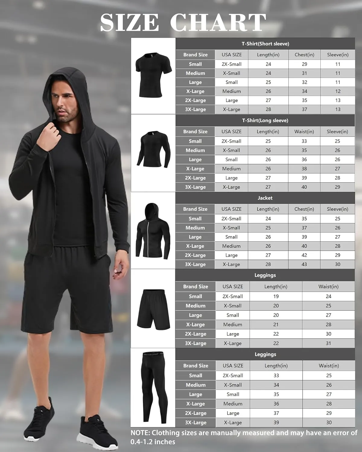 5Pcs Men Compression Workout Set,Compression Pants Shirt Top Long Sleeve Jacket for Gym,Men Athletic Baselayer Sets