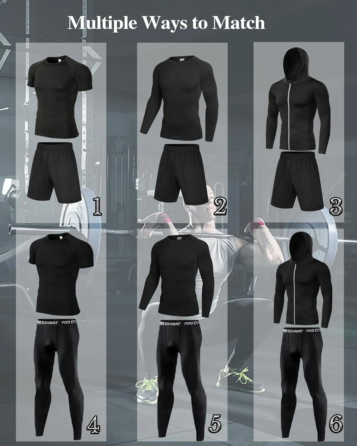 5Pcs Men Compression Workout Set,Compression Pants Shirt Top Long Sleeve Jacket for Gym,Men Athletic Baselayer Sets