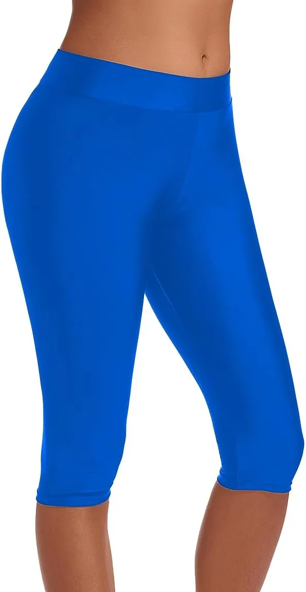 Akaeys Women Knee Length Swim Shorts Leggings Sun Protection Rash Guard Pants Sports Crop Swim Tights Tankini Bottom