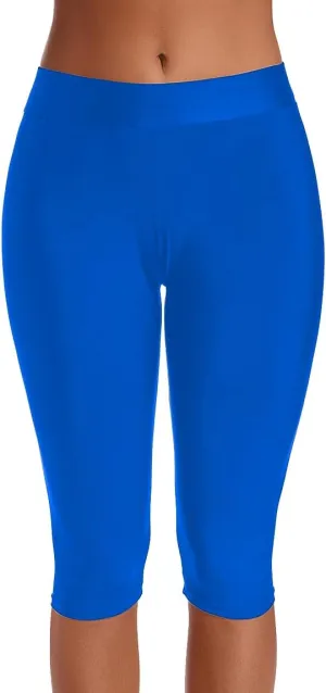 Akaeys Women Knee Length Swim Shorts Leggings Sun Protection Rash Guard Pants Sports Crop Swim Tights Tankini Bottom