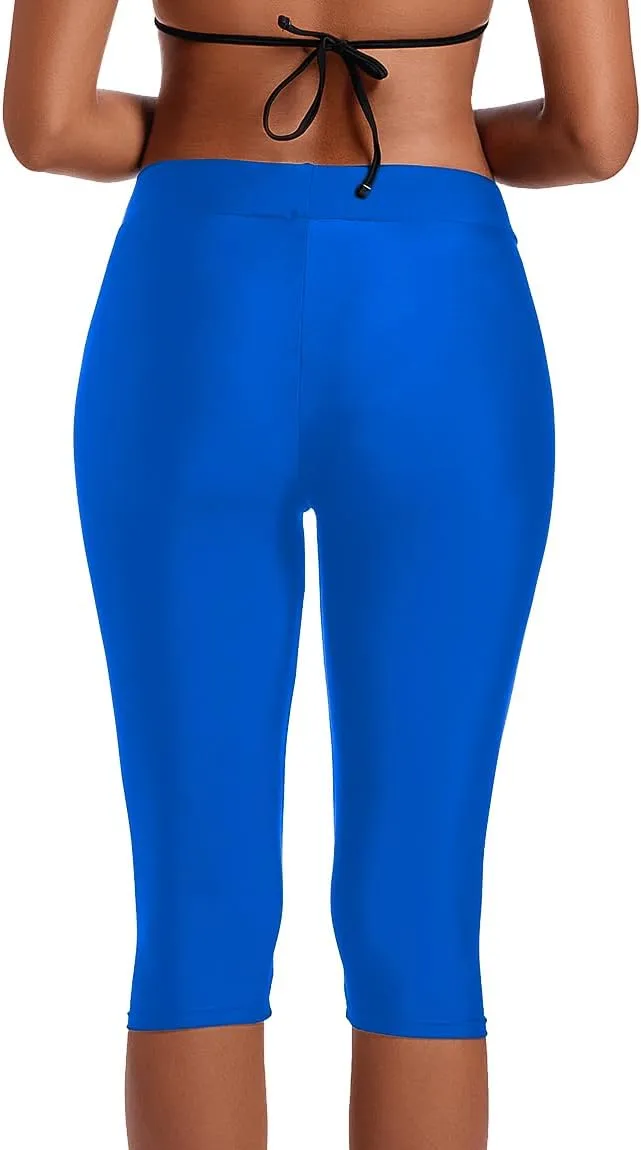 Akaeys Women Knee Length Swim Shorts Leggings Sun Protection Rash Guard Pants Sports Crop Swim Tights Tankini Bottom