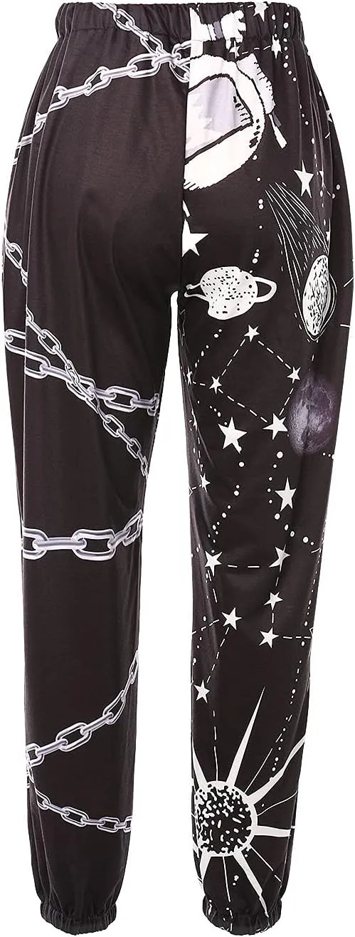 Amuver Women's Boho Hippie Harem Pants High Smocked Waist Printed Patchwork Sweatpants Yoga 90S Goth Baggy Casual Trousers