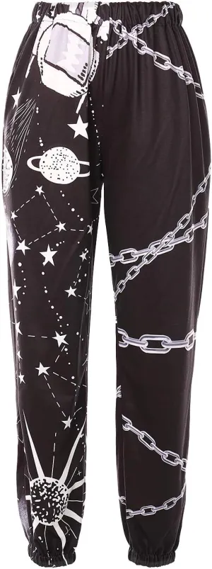 Amuver Women's Boho Hippie Harem Pants High Smocked Waist Printed Patchwork Sweatpants Yoga 90S Goth Baggy Casual Trousers