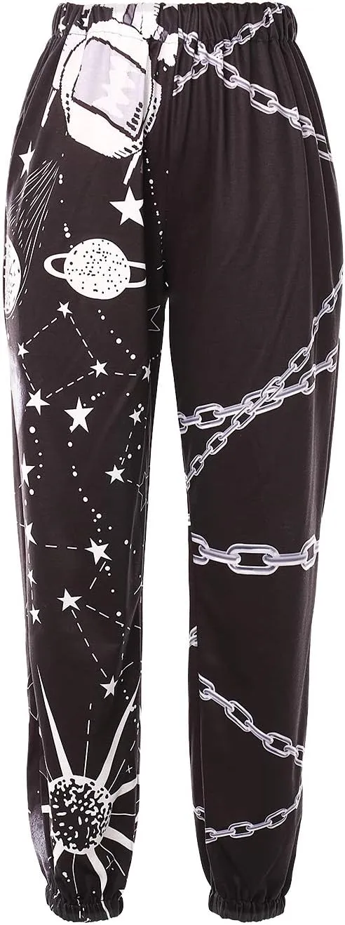 Amuver Women's Boho Hippie Harem Pants High Smocked Waist Printed Patchwork Sweatpants Yoga 90S Goth Baggy Casual Trousers