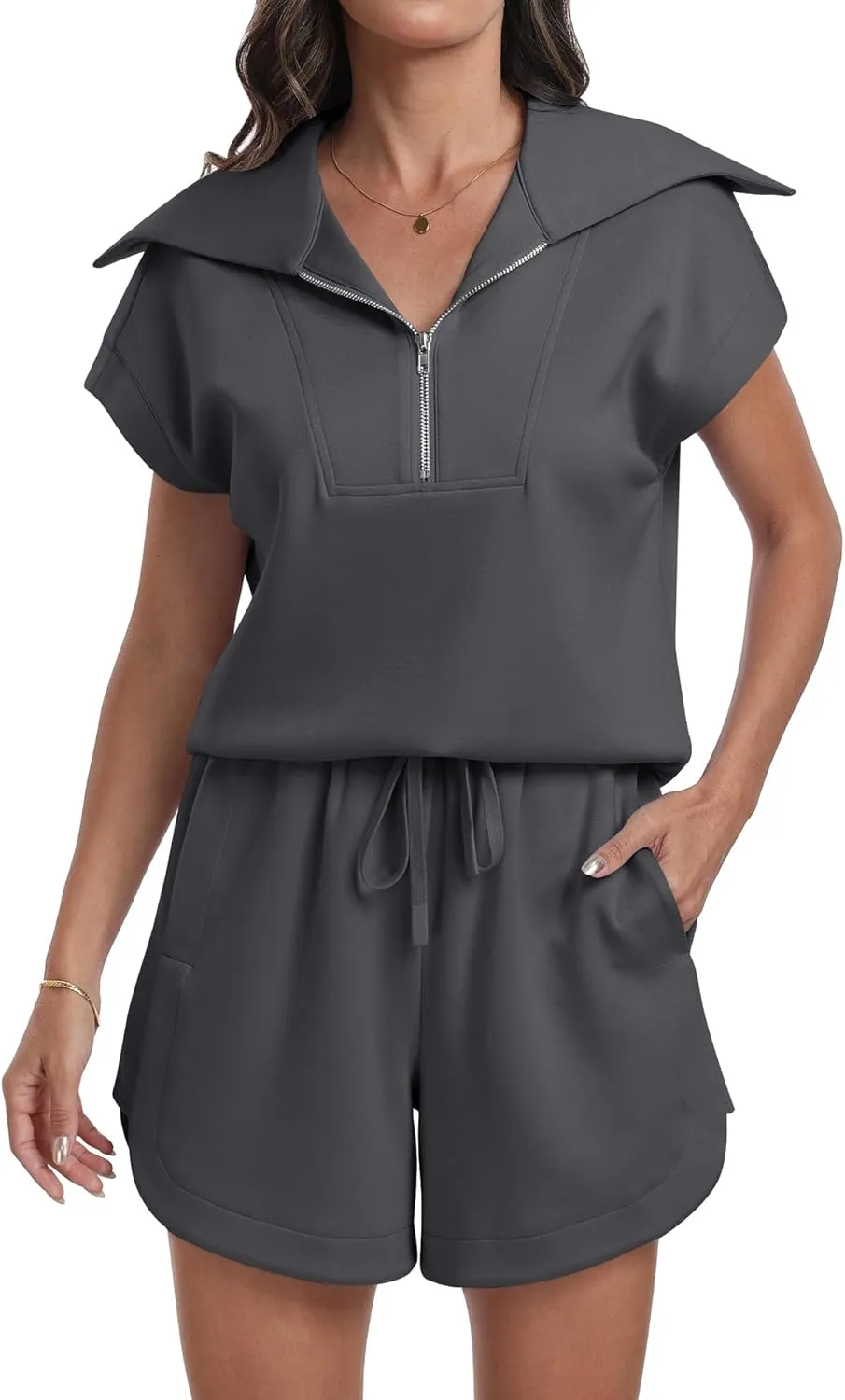 ANRABESS Two Piece Sets for Women Summer Half Zip Short Set Sweatsuit 2 Piece Outfits Sweat Lounge Sets Tracksuit