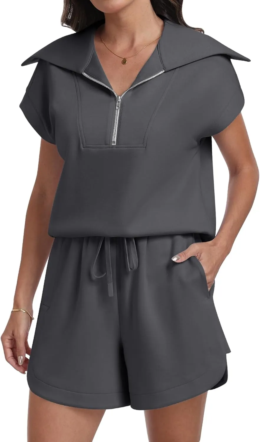 ANRABESS Two Piece Sets for Women Summer Half Zip Short Set Sweatsuit 2 Piece Outfits Sweat Lounge Sets Tracksuit