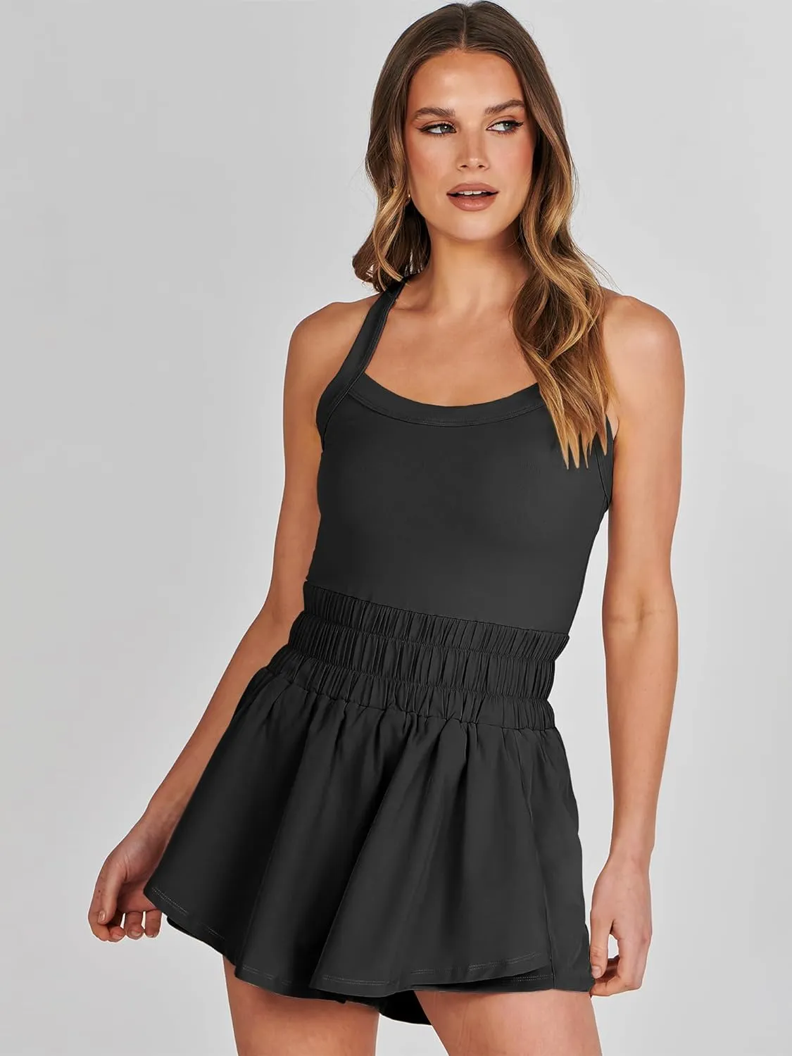 ANRABESS Womens Mini Tennis Dresses Skort Summer Sleeveless One Piece Workout Romper Dress with Shorts Athletic 2025 Outfit