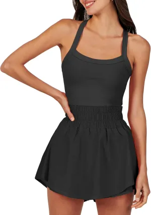 ANRABESS Womens Mini Tennis Dresses Skort Summer Sleeveless One Piece Workout Romper Dress with Shorts Athletic 2025 Outfit