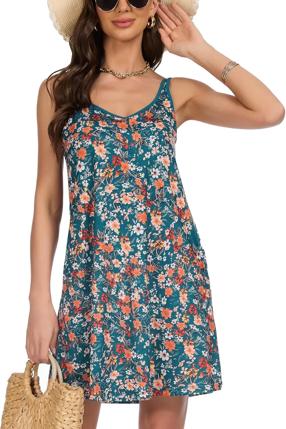 ANYFITTING Built in Bra Summer Dresses for Women 2025 Casual Short Dress with Pockets Mini Floral Sundresses