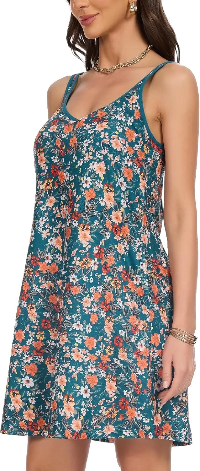 ANYFITTING Built in Bra Summer Dresses for Women 2025 Casual Short Dress with Pockets Mini Floral Sundresses