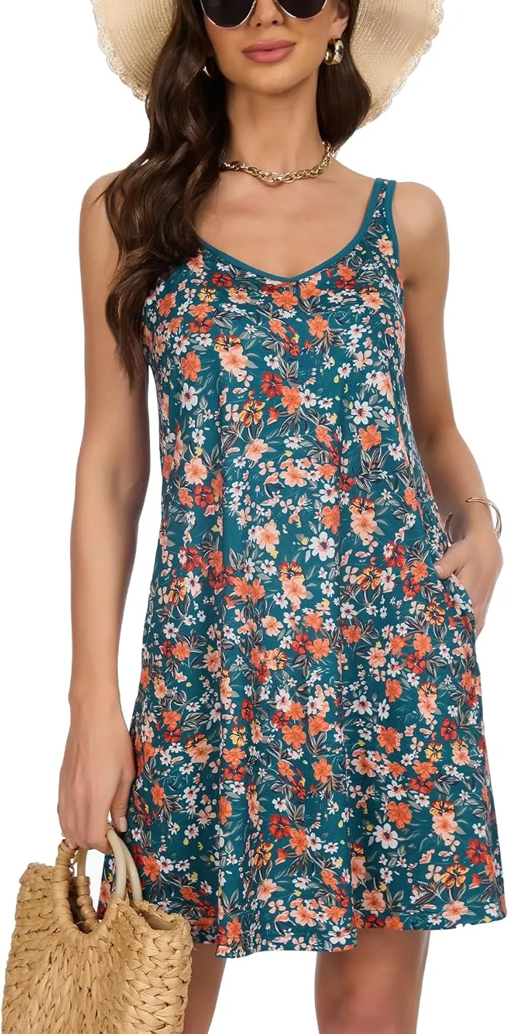 ANYFITTING Built in Bra Summer Dresses for Women 2025 Casual Short Dress with Pockets Mini Floral Sundresses