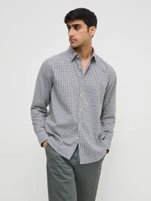 Ascot Navy Houndstooth Print Relaxed-Fit Cotton Shirt
