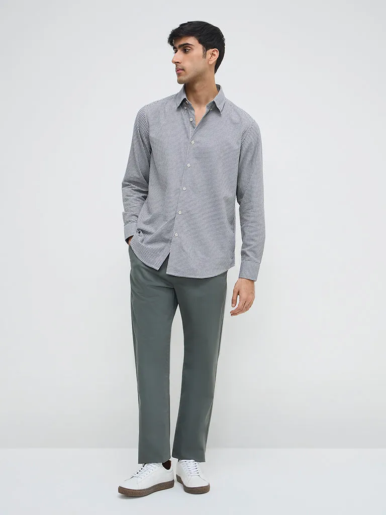 Ascot Navy Houndstooth Print Relaxed-Fit Cotton Shirt