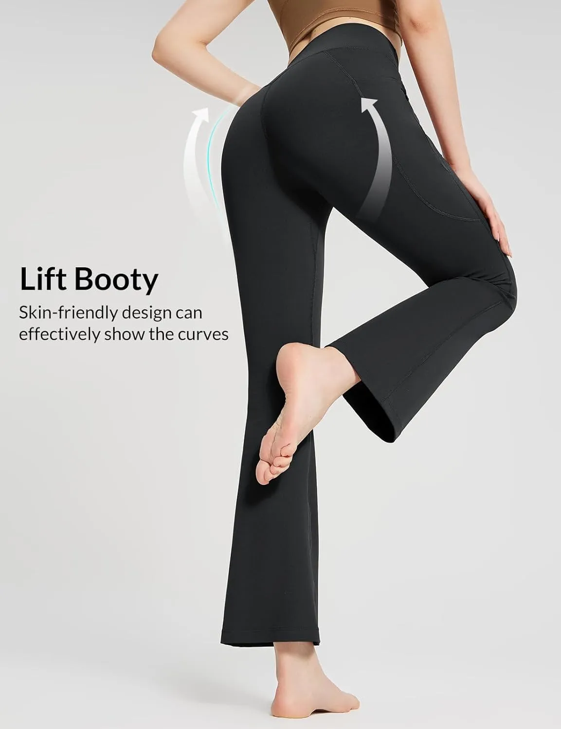 baleaf Women's Flare Leggings with Zipper Pockets Crossover High Waist Bootcut Yoga Pants Tummy Control Bell Bottom Leggings