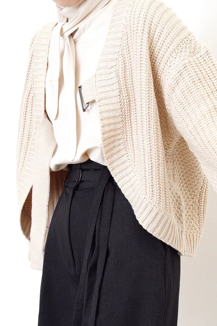 Beige knit cardigan in strap buckle