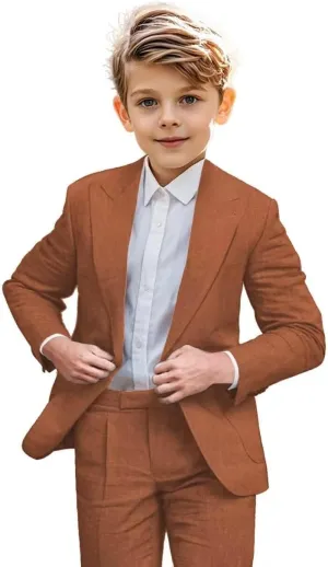 Boys Linen Suit 2 Piece Casual Suits for Toddler Boys Kids Summer Beach Wedding Linen Blazer Pants Set