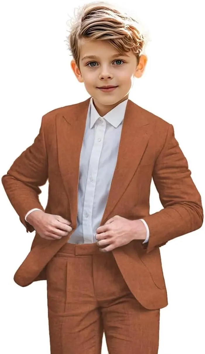 Boys Linen Suit 2 Piece Casual Suits for Toddler Boys Kids Summer Beach Wedding Linen Blazer Pants Set