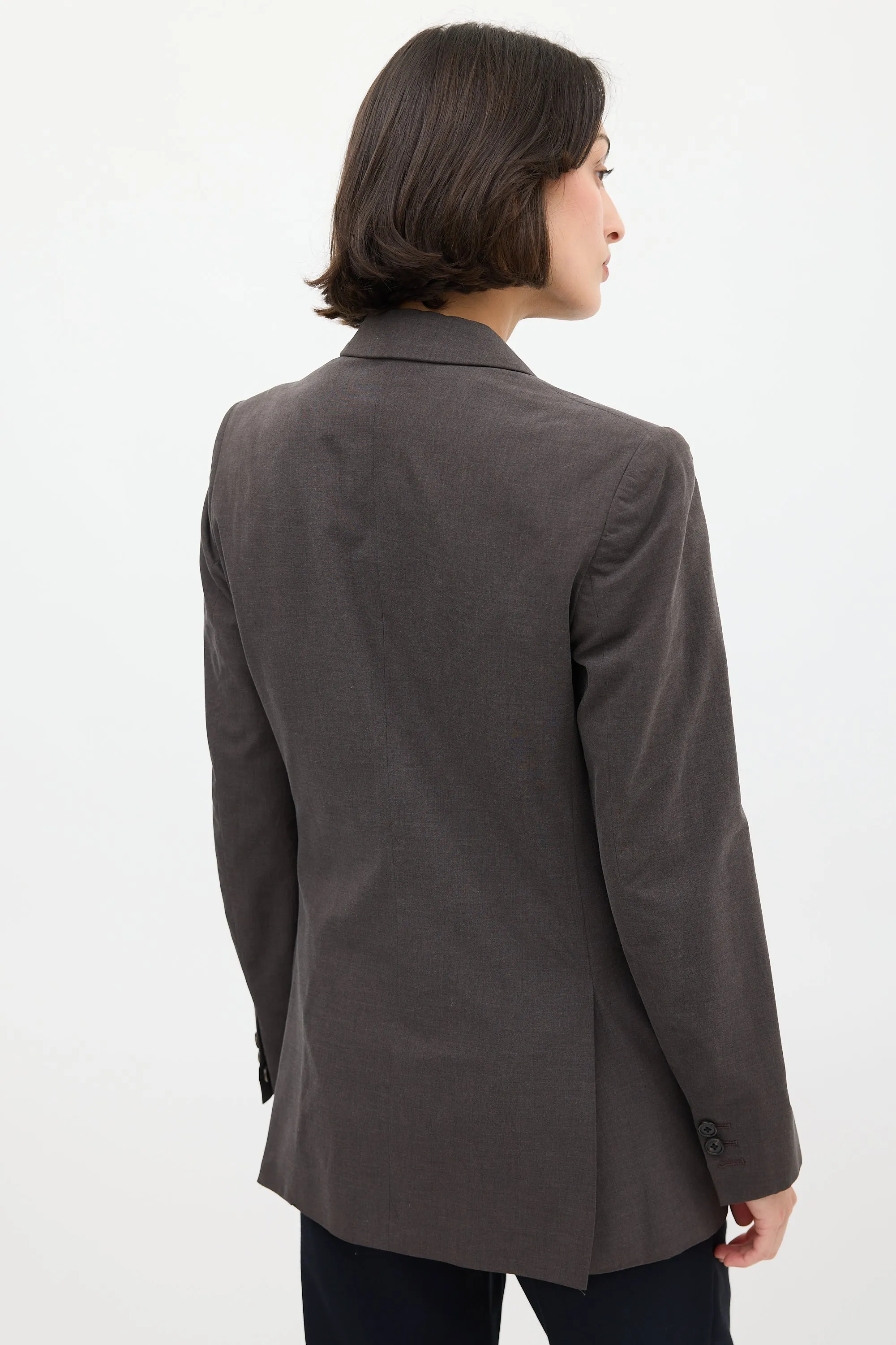 Brown Cotton Inverted Button Blazer