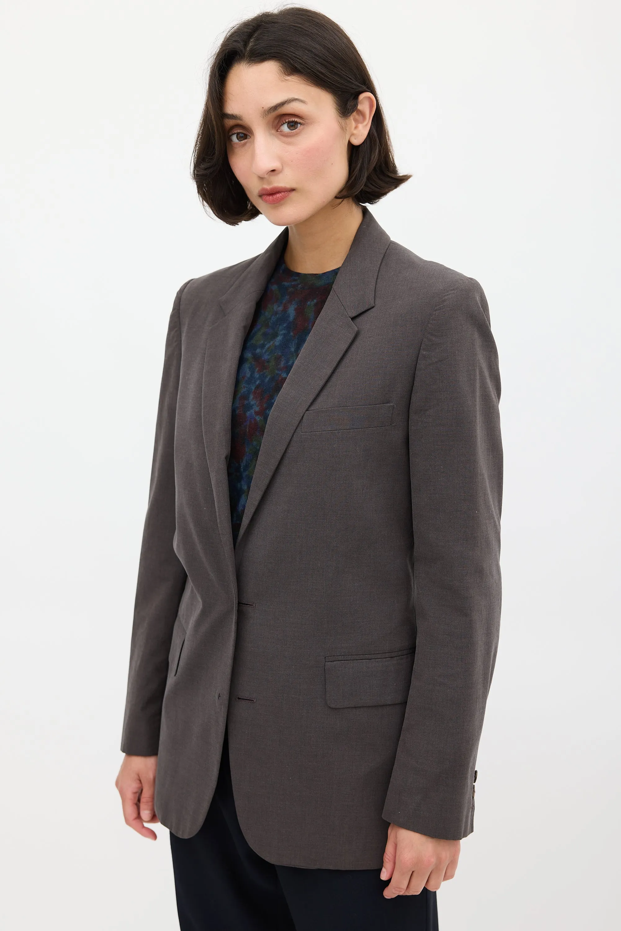 Brown Cotton Inverted Button Blazer