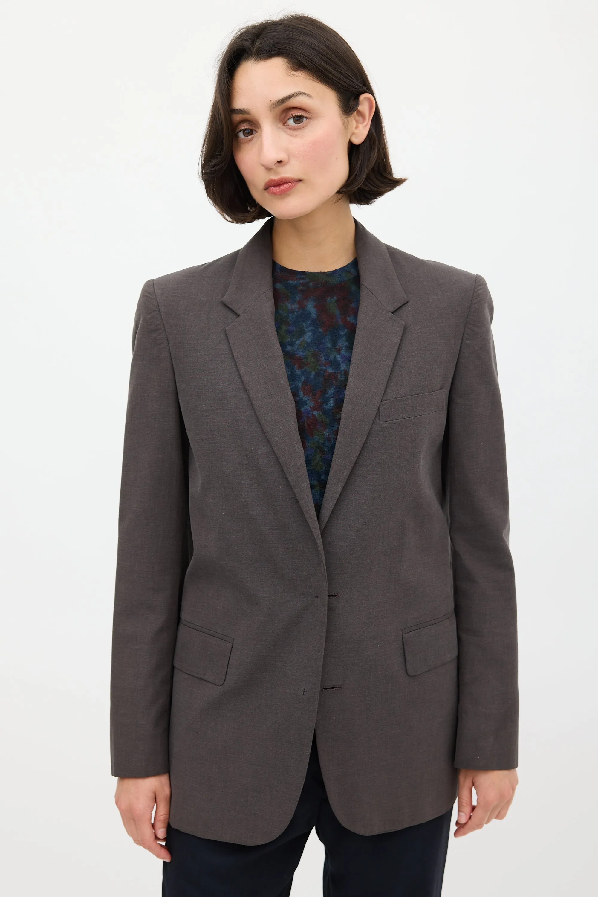 Brown Cotton Inverted Button Blazer