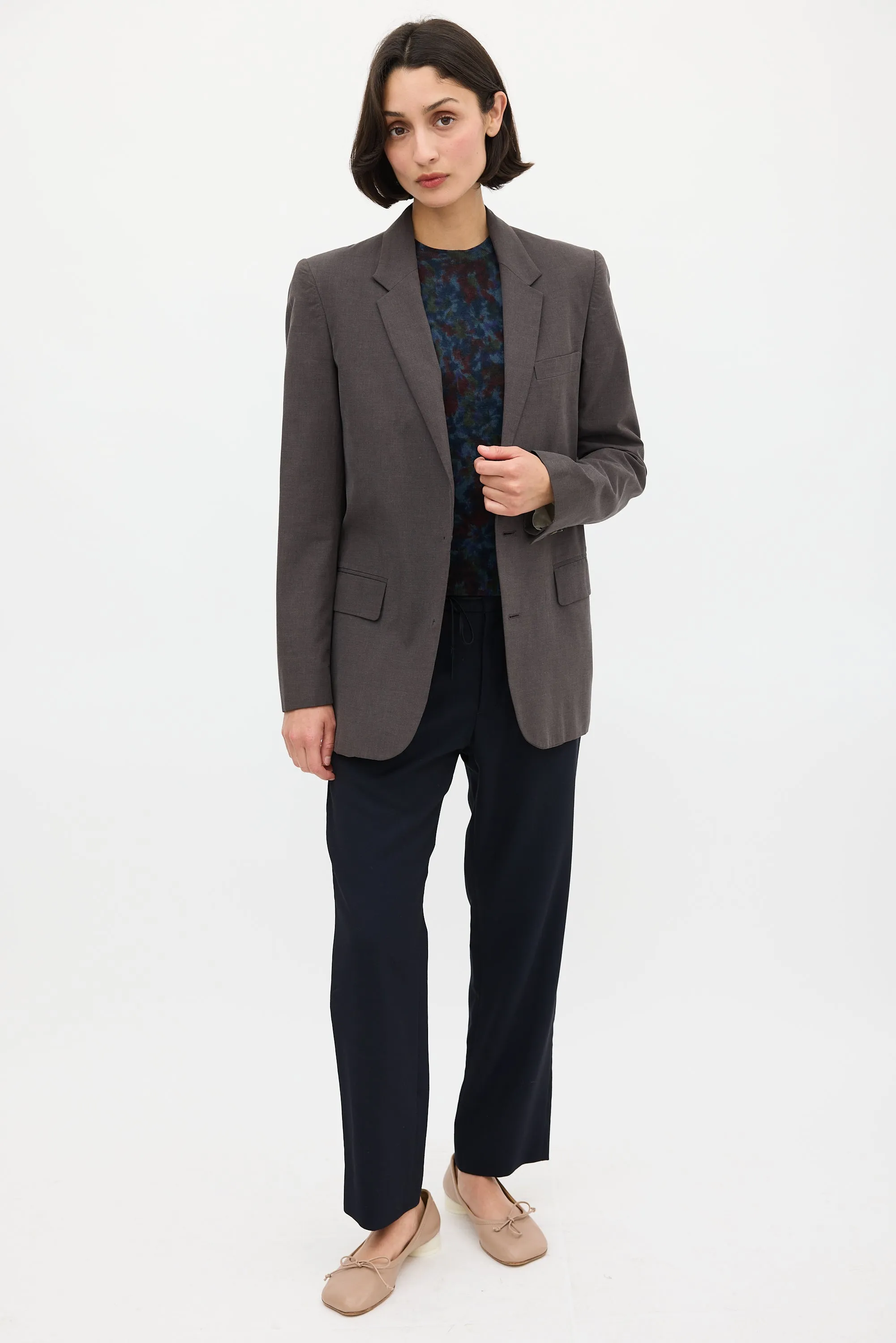Brown Cotton Inverted Button Blazer