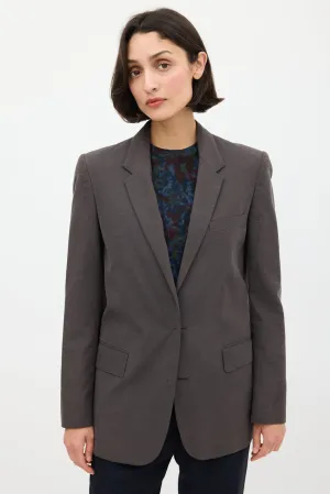 Brown Cotton Inverted Button Blazer
