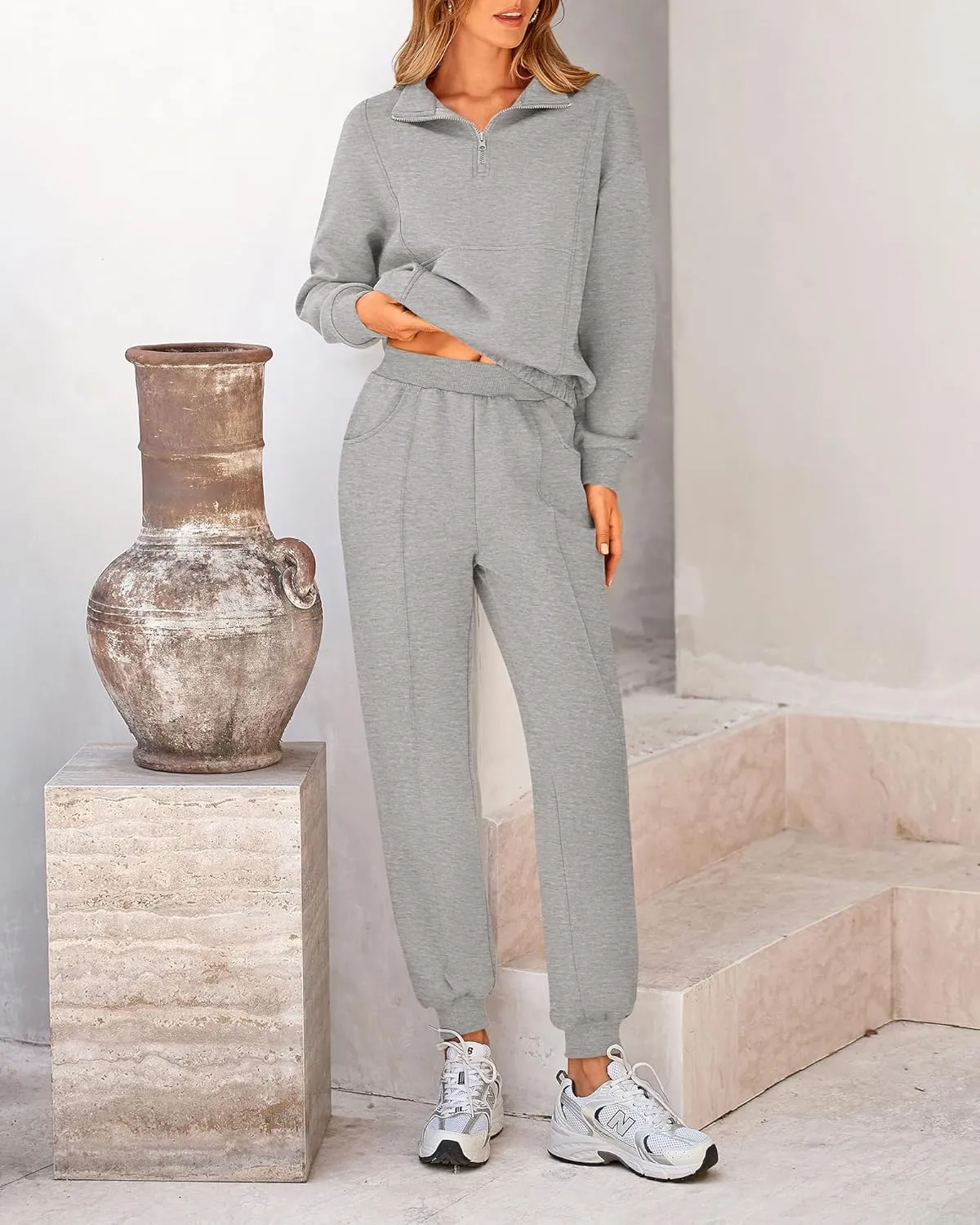 BTFBM Women 2024 Two Piece Tracksuits Sweatsuits Fall Winter Clothes Quarter Zip Sweatshirt Jogger Pants Y2K Lounge Sets