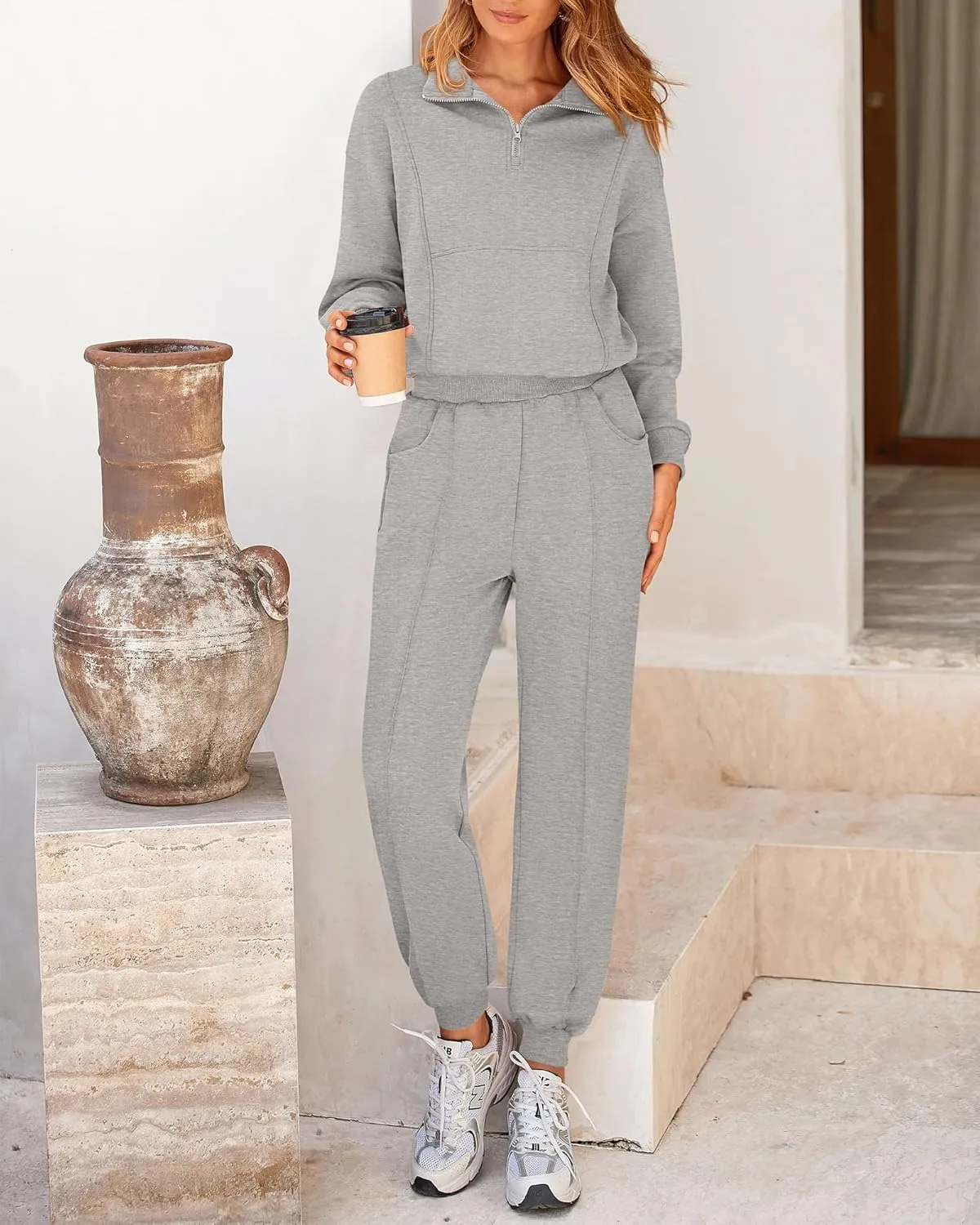 BTFBM Women 2024 Two Piece Tracksuits Sweatsuits Fall Winter Clothes Quarter Zip Sweatshirt Jogger Pants Y2K Lounge Sets