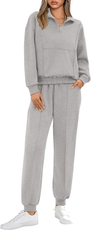 BTFBM Women 2024 Two Piece Tracksuits Sweatsuits Fall Winter Clothes Quarter Zip Sweatshirt Jogger Pants Y2K Lounge Sets