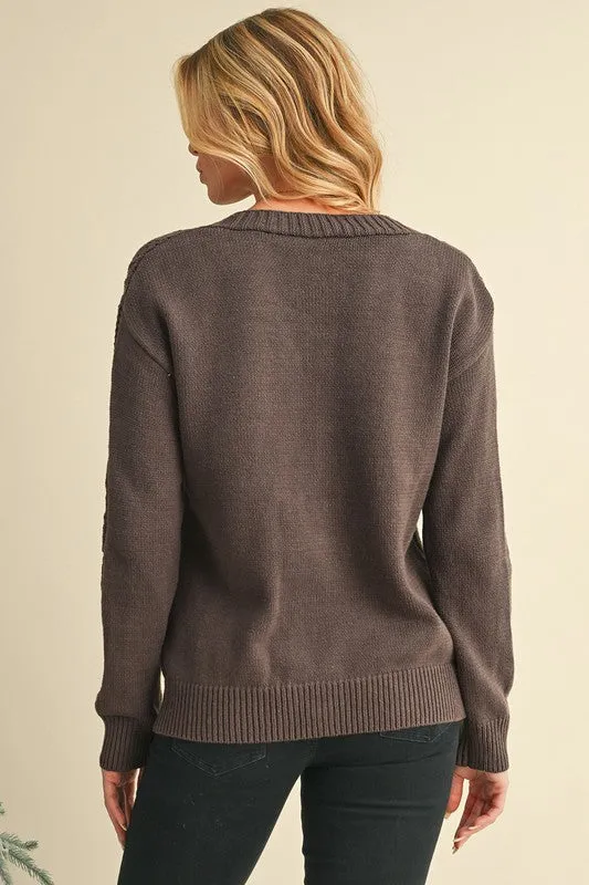 Button Closure Hollow Knit Drop Shoulder Cardigan