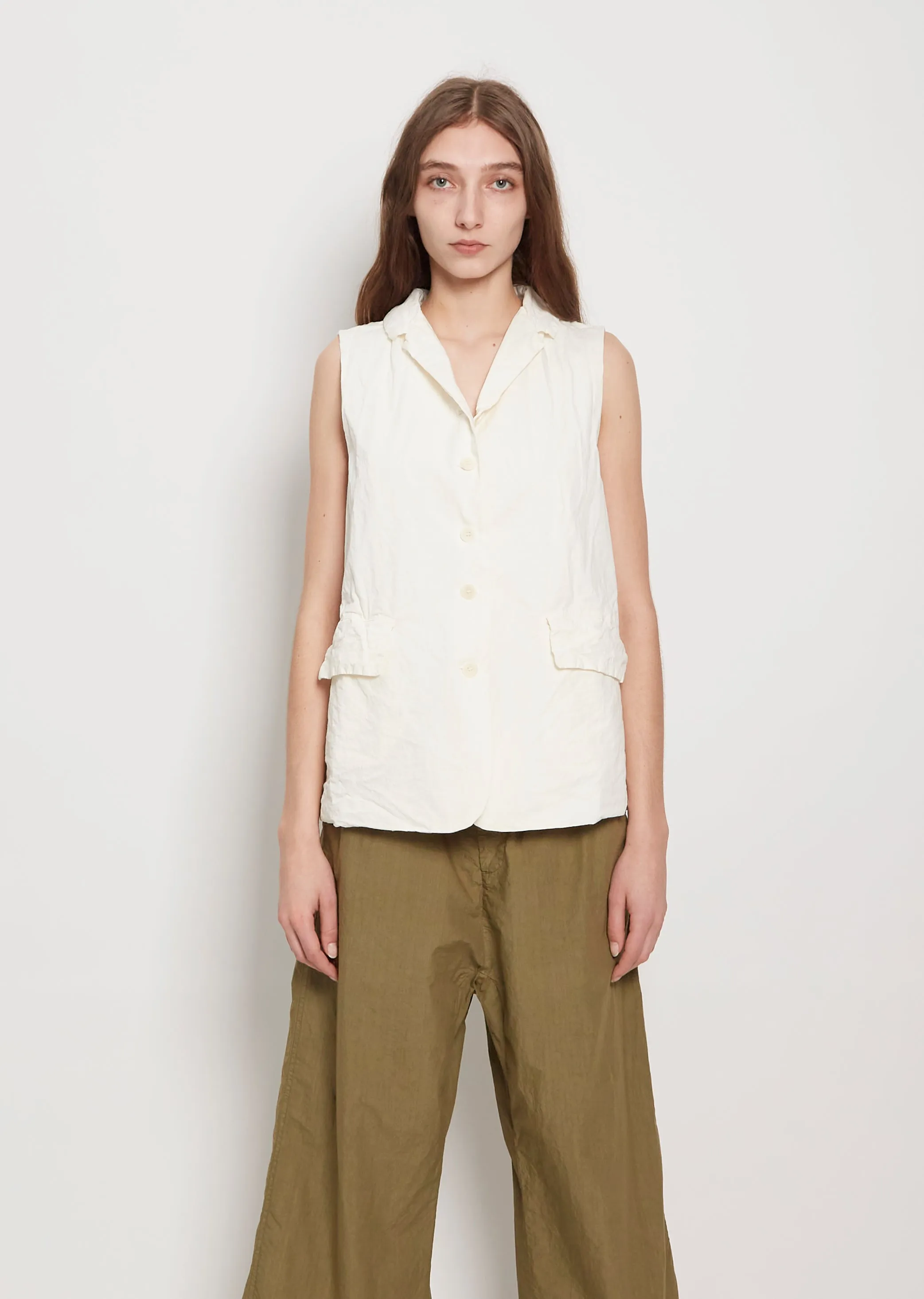 Cotton Canvas Sleeveless Blazer — Milk