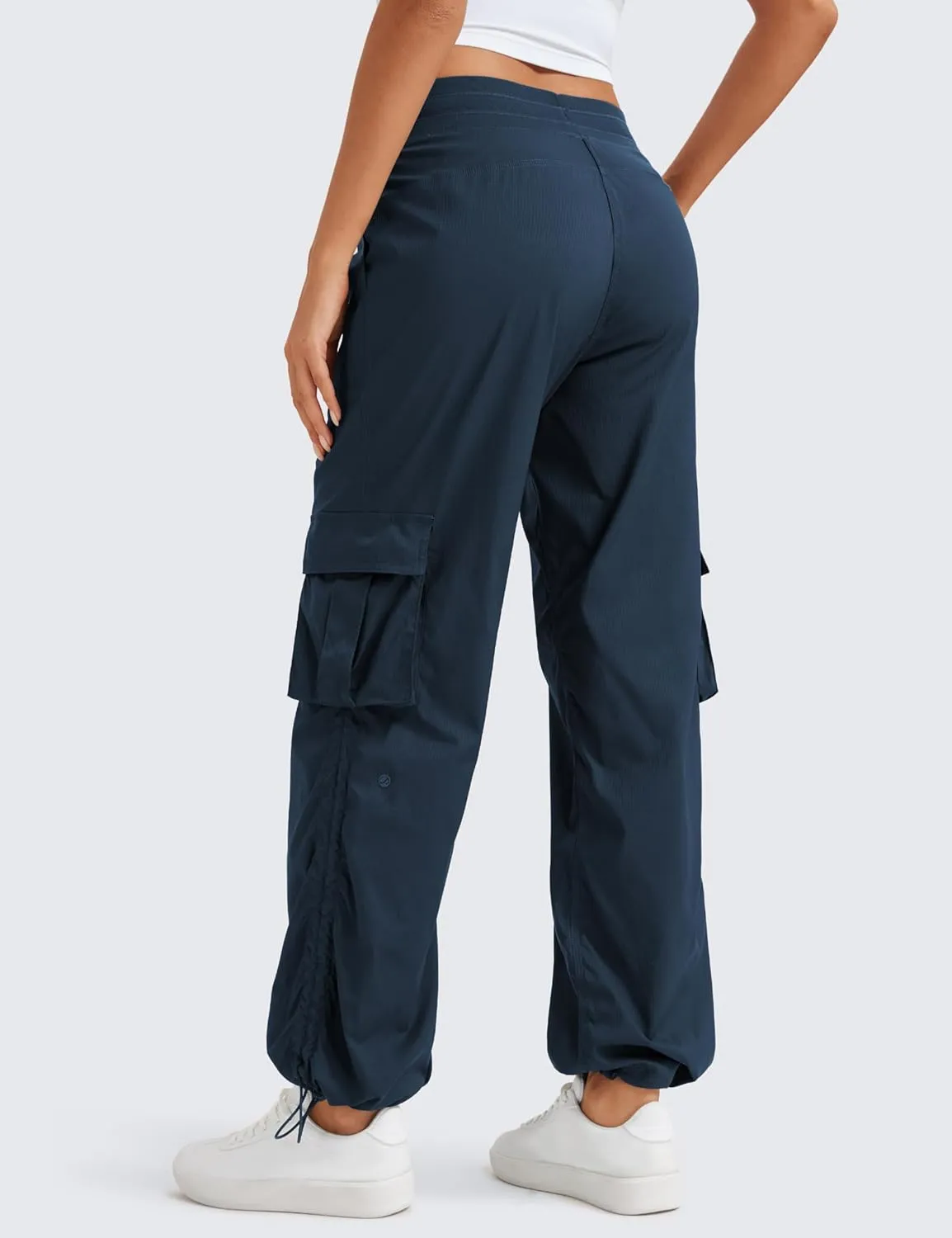 CRZ YOGA Lightweight Casual Cargo Pants for Women 30" Adjustable Ruched Straight Leg Travel Workout Athletic Hiking Joggers