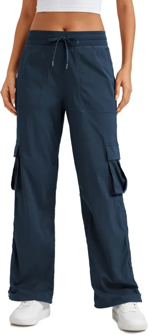 CRZ YOGA Lightweight Casual Cargo Pants for Women 30" Adjustable Ruched Straight Leg Travel Workout Athletic Hiking Joggers