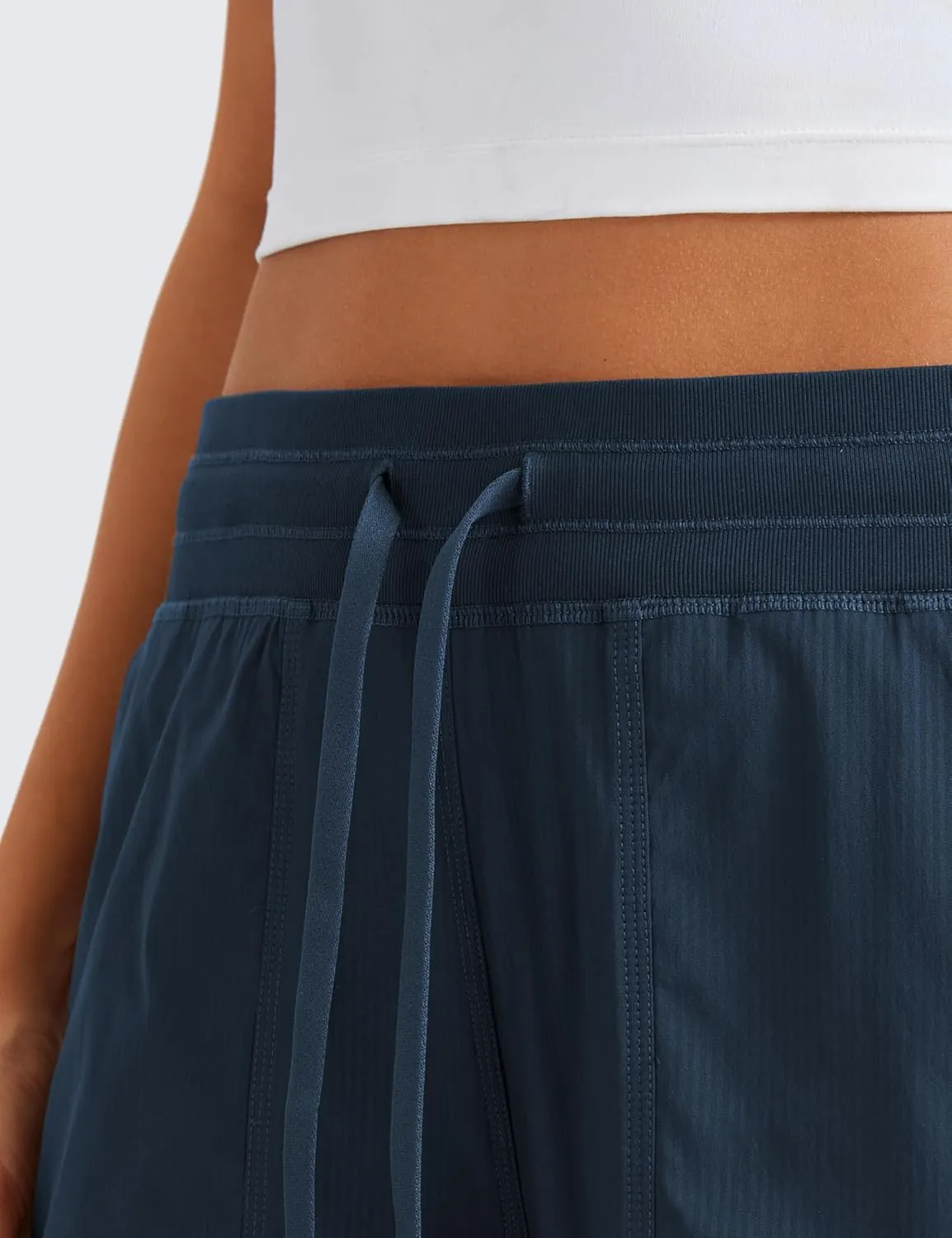 CRZ YOGA Lightweight Casual Cargo Pants for Women 30" Adjustable Ruched Straight Leg Travel Workout Athletic Hiking Joggers