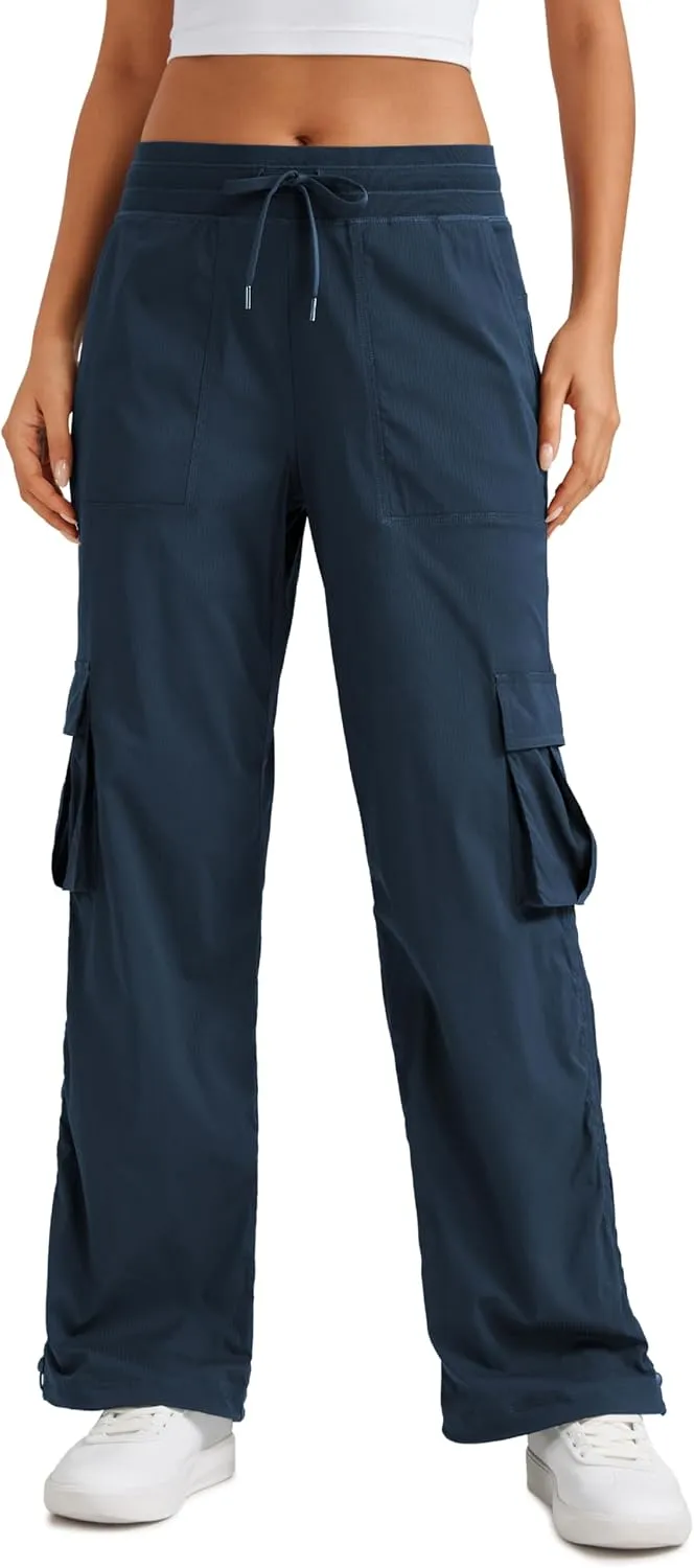 CRZ YOGA Lightweight Casual Cargo Pants for Women 30" Adjustable Ruched Straight Leg Travel Workout Athletic Hiking Joggers