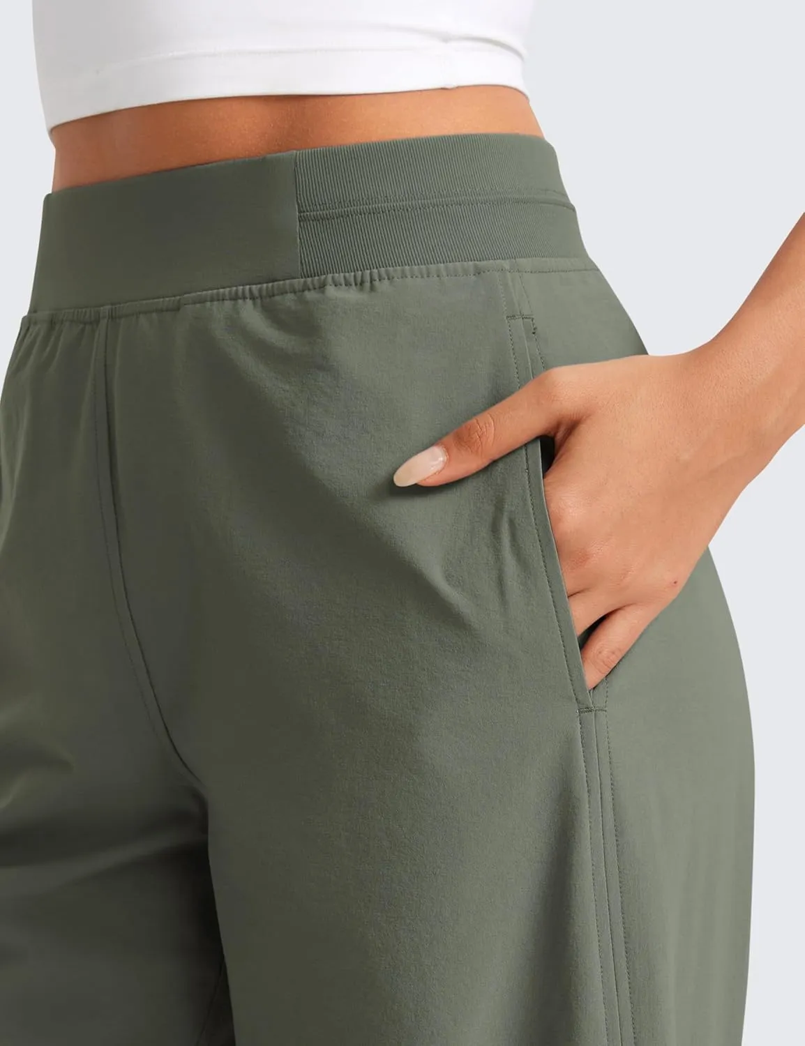 CRZ YOGA Stretch Wide Leg Casual Pants for Women 30" High Waisted Dress Work Water Resistant Travel Trousers