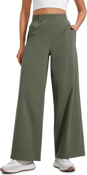 CRZ YOGA Stretch Wide Leg Casual Pants for Women 30" High Waisted Dress Work Water Resistant Travel Trousers