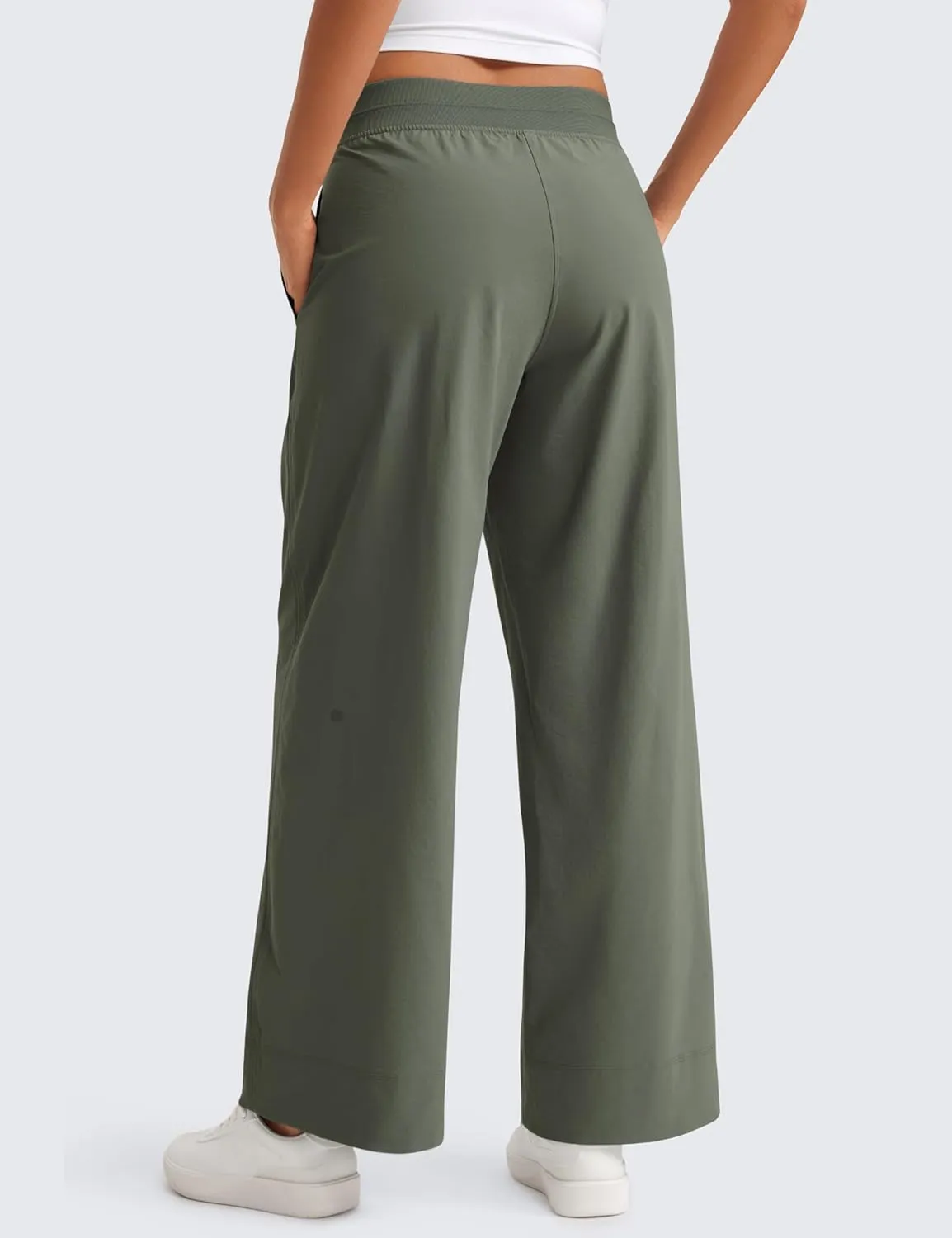 CRZ YOGA Stretch Wide Leg Casual Pants for Women 30" High Waisted Dress Work Water Resistant Travel Trousers