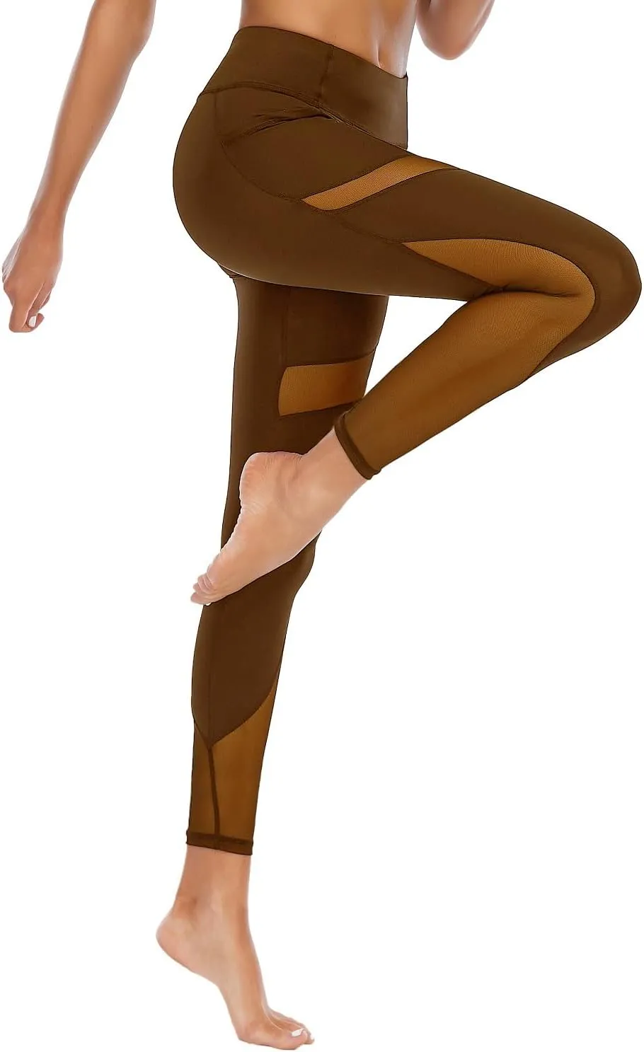 CSTOWN Women's High Waist Yoga Pants with Side Pockets Stretchy Mesh Insert Workout Leggings Tummy Control Yoga Tights