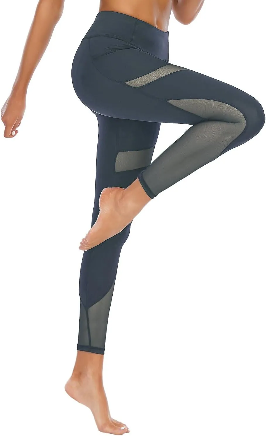 CSTOWN Women's High Waist Yoga Pants with Side Pockets Stretchy Mesh Insert Workout Leggings Tummy Control Yoga Tights