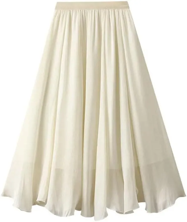 DBFBDTU High Waist A-Line Pleated Midi Skirts Women Casual Party Solid Color Casual Long Skirt