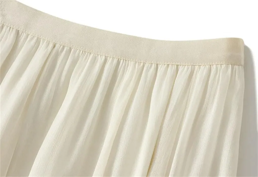 DBFBDTU High Waist A-Line Pleated Midi Skirts Women Casual Party Solid Color Casual Long Skirt