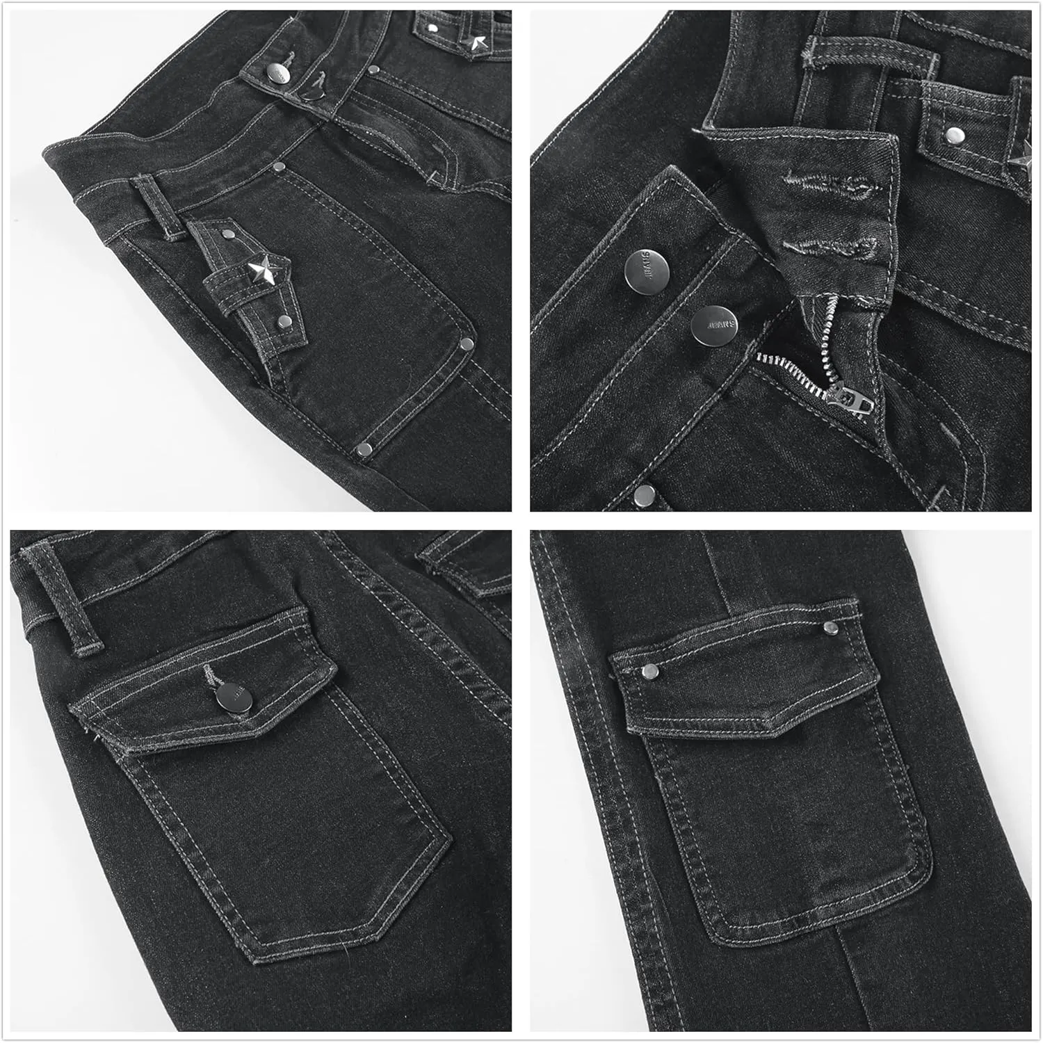 ENFUSO Punk Y2k Grunge Low Waist Emo Jeans Mall Gothic Women Black Patchwork Electro Pants Fashion Streetwear Alt Clothes
