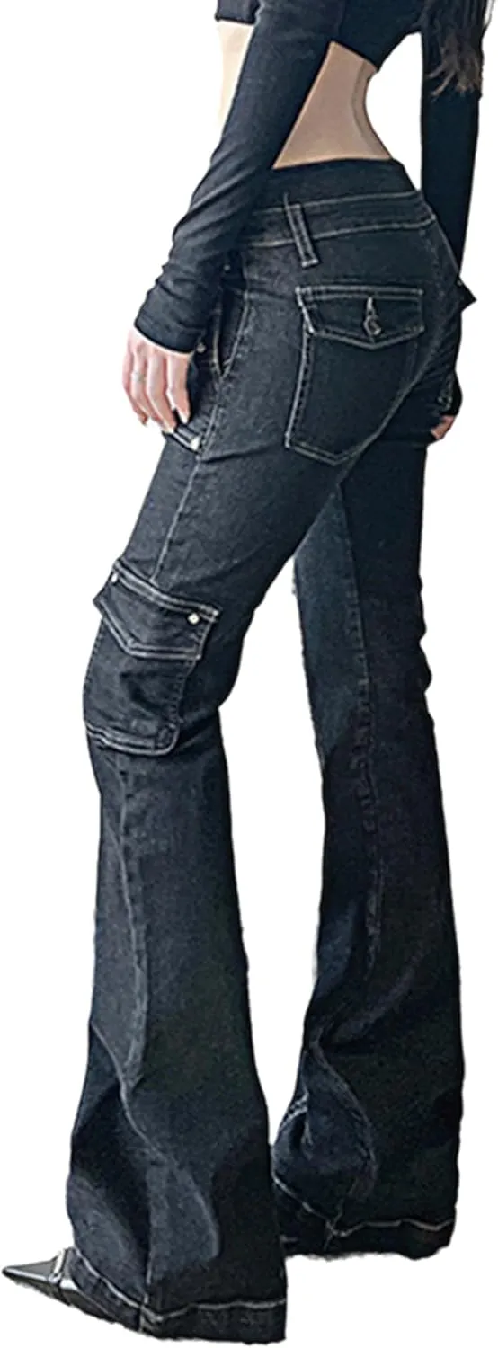 ENFUSO Punk Y2k Grunge Low Waist Emo Jeans Mall Gothic Women Black Patchwork Electro Pants Fashion Streetwear Alt Clothes