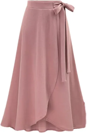 ERFMFKL Europehigh Waist Irregular Medium Long Skirt Solid Color Open Fork Tie Half Skirt Girl Midi Skirt