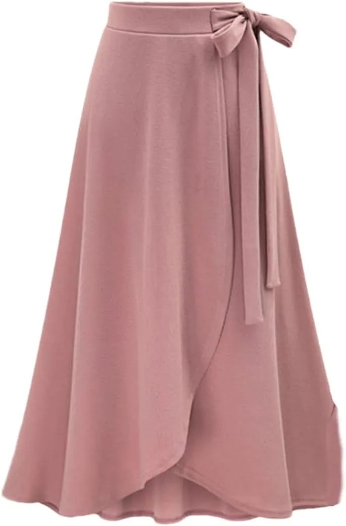 ERFMFKL Europehigh Waist Irregular Medium Long Skirt Solid Color Open Fork Tie Half Skirt Girl Midi Skirt