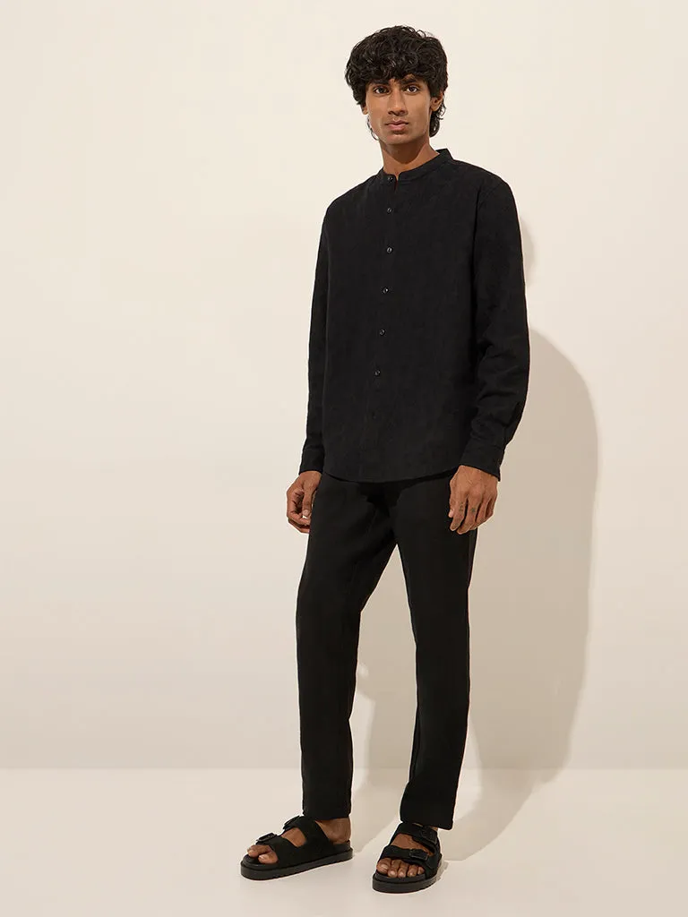 ETA Black Textured Relaxed-Fit Cotton Shirt