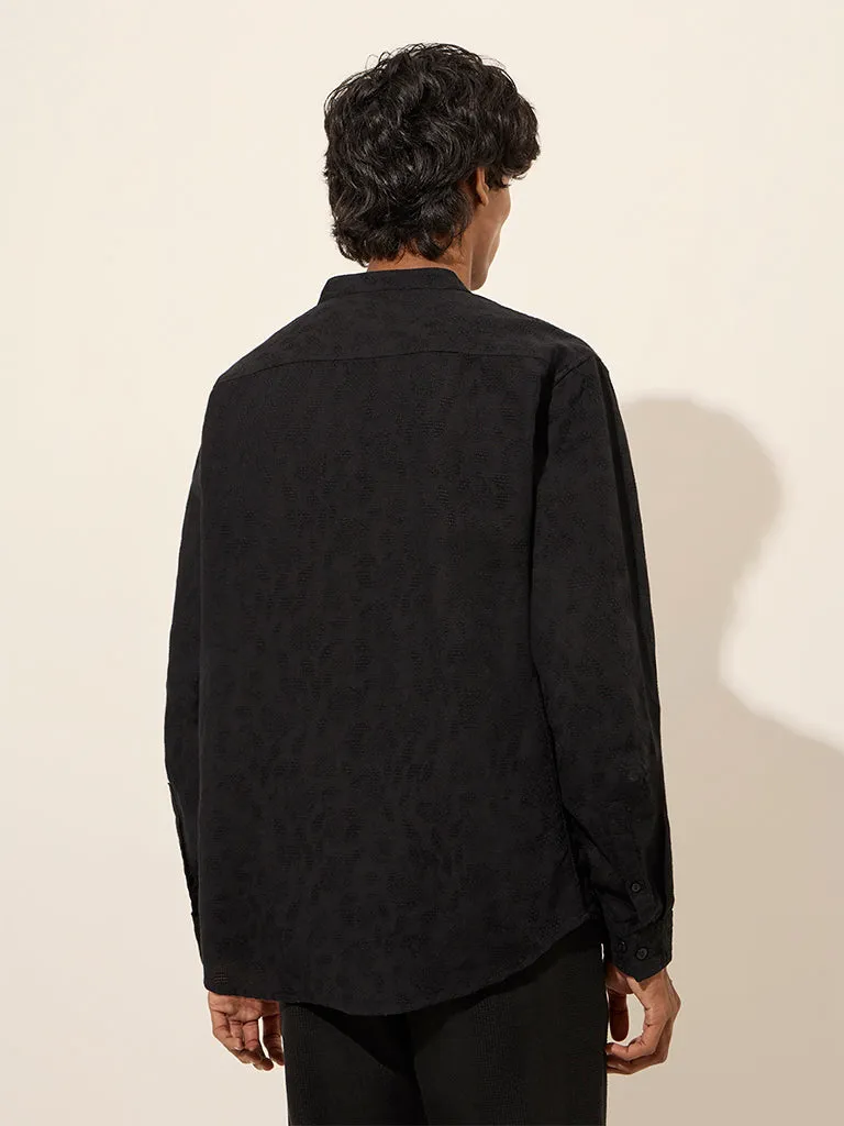 ETA Black Textured Relaxed-Fit Cotton Shirt